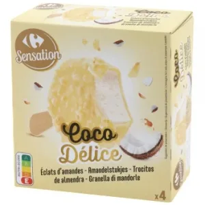 Mini Bombón Helado de Coco con Trocitos de Almendras Sensation Carrefour 4 Ud.