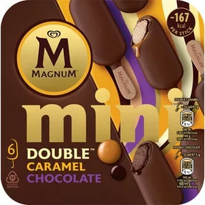 Mini Double Helado Doble Chocolate y Salsa Chocolate y Caramelo sin Gluten 6 Unidades  Magnum 330 ML