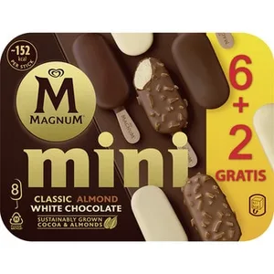 Mini Helados Surtidos Magnum Classico, Blanco y Almendras sin Gluten 6 Unidades Magnum