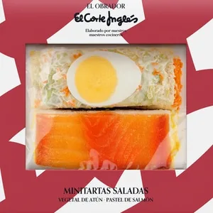 Mini Tartas Saladas 2 Unidades Vegetal con Atún y Pastel de Salmón el Obrador el Corte Ingles 250 G