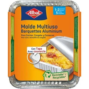 Molde de Aluminio Multiusos con Tapa 14x13 Cm 1 o 2 Porciones Albal 5 Unidades