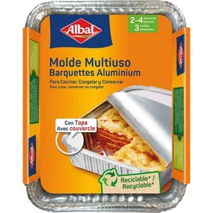 Molde de Aluminio Multiusos con Tapa 22x17 Cm 2 o 4 Porciones Albal 3 Unidades
