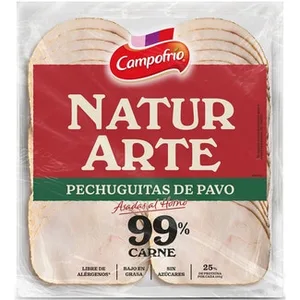 Naturarte Pechuguitas de Pavo en Lonchas Asadas al Horno 99% Carne bajo en Grasa sin Azúcares Campofrio 90 G