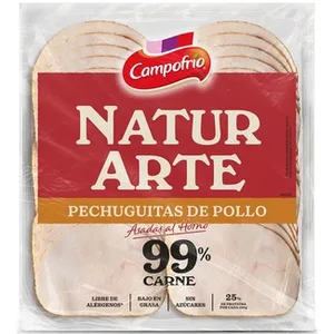 Naturarte Pechuguitas de Pollo Asadas la Horno en Lonchas 99% Carne bajo en Grasa sin Azúcares Campofrio 90 G
