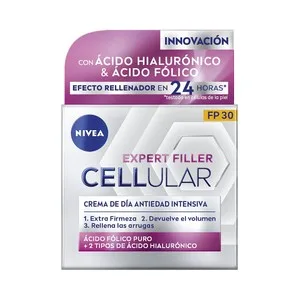 Nivea Hyaluron Cellular Expert Filler Crema de Día Antiedad Intensiva con FPS 30, Ácido Fólico y 2 Tipos de Ácido Hialurónico 50 Ml.
