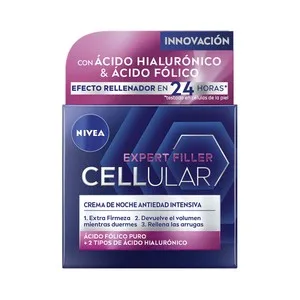 Nivea Hyaluron Cellular Expert Filler Crema de Noche Antiedad Intensiva con Ácido Fólico Puro y 2 Tipos de Ácido Hialurónico 50 Ml.