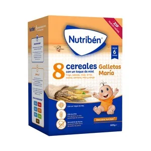 Nutribén Papilla en Polvo con 8 Cereales, Miel y Galleta María a Partir de 6 Meses Nutribén 600 G.
