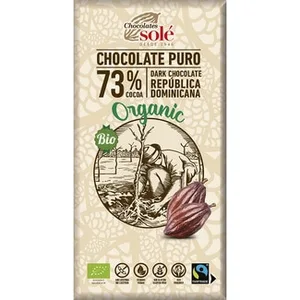 Organic Bio Chocolate Puro 73% Cacao de República Dominicana Ecológico y sin Gluten  Sole 100 G