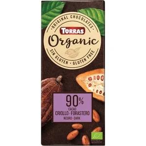 Organic Chocolate Criollo Negro 90% Cacao Ecológico y sin Gluten  Torras 100 G