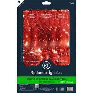 Paleta de Cebo de Campo Ibérica 50% Raza Ibérica en Lonchas sin Gluten sin Lactosa Redondo Iglesias 120 G