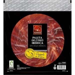 Paleta de Cebo Ibérica 50% Raza Ibérica en Lonchas Cortado a Mano sin Gluten Navidul 80 G