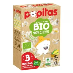 Palomitas al Punto de Sal Ecológicas Popitas sin Gluten Pack de 3 Unidades de 80 G.