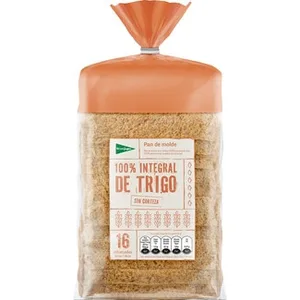 Pan de Molde 100% Integral de Trigo sin Corteza 16 Rebanadas  el Corte Ingles 450 G