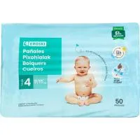 Pañal Canal Absorbente 9-15 Kg Talla4 Eroski, Paquete 50 Uds