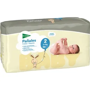 Pañales Unisex de 3 a 6 Kg Talla 2 Elásticos y Transpirables el Corte Ingles 56 Unidades