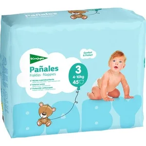 Pañales Unisex de 4 a 10 Kg Talla 3 Elásticos y Transpirables el Corte Ingles 45 Unidades
