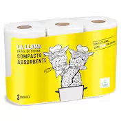 Papel de Cocina Compacto Doble Rollo la Llama Dia Bolsa 3 Unidades