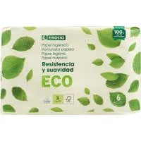 Papel Higiénico 3 Capas Ecológico Eroski, Paquete 6 Rollos