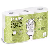 Papel Higiénico Compacto Reciclado Doble Rollo la Llama Dia Bolsa 6 Unidades