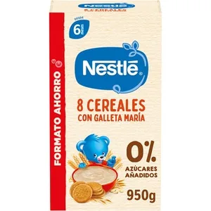 Papilla 8 Cereales con Galleta María 0% Azúcares Añadidos desde 6 Meses Formato Ahorro  Nestle 950 G