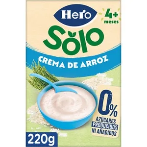 Papilla de Crema de Arroz sin Gluten 0% Azúcares Producidos ni Añadidos desde 4 Meses  Hero Solo 220 G