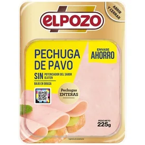 Pechuga de Pavo bajo en Grasa en Lonchas sin Gluten  Elpozo 225 G