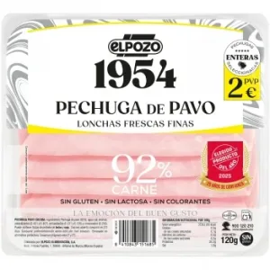 Pechuga de Pavo en Lonchas Elpozo 1954 sin Gluten y sin Lactosa 130 G