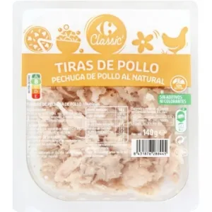 Pechuga de Pollo al Natural en Tiras Carrefour sin Gluten 140 G.