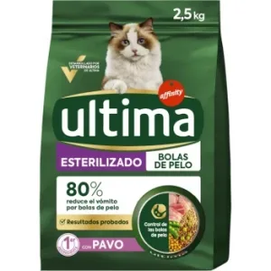 Pienso Esterilizado Bolas de Pelo con Pavo para Gato Adulto Ultima Cat 2,5 Kg.