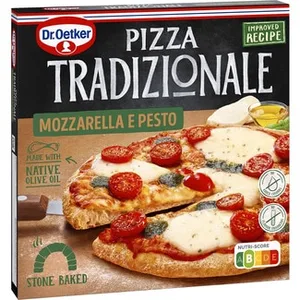 Pizza con Queso Mozzarella Tomate Cherry y Pesto Mozzarella Dr.oetker Tradizionale 385 G
