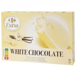 Polos de Helado de Vainilla Recubiertos de Chocolate Blanco Carrefour Extra 4 Uds.
