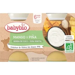Postre con Bebida de Coco de Mango y Piña Ecológico 100% Vegetal desde 6 Meses Pack 2 100% Vegetal Babybio