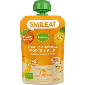 Postre de Leche de Almendras, Mango y Piña Ecológico sin Gluten, sin Leche desde 9 Meses sin Azúcares Añadidos Smileat 100 G