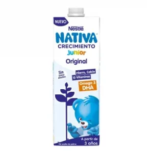 Preparado Lácteo Infantil de Crecimiento desde 3 Años Nestlé Junior Original sin Gluten y sin Azúcar Añadido Brik 1 L.
