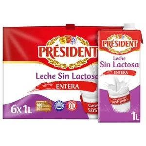 President Leche de Vaca Entera y sin Lactosa de Origen 100% Española  1 L. 1000 ML