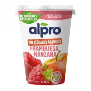 Producto de Soja Fermentada de Frambuesa y Manzana Alpro sin Gluten y sin Lactosa 400 G.