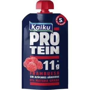 Protein Frambuesa sin Azúcares Añadidos Pouch Preparado Lácteo Fermentado con Frambuesas y Edulcorantes sin Lactosa Kaiku