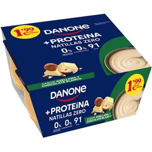 Proteína Natillas Zero Sabor Avellana y Chocolate Blanco Pack 4 Unidades Danone
