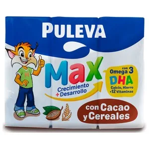 Puleva Bebida Láctea Infantil con Cacao y Cereales, a Partir de 3 Años Max Crecimiento + Desarrollo 3 X 200 Ml. 600 ML