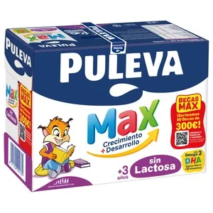 Puleva Max Crecimiento + Desarrollo Leche de Crecimiento, sin Lactosa con Omega 3 a Partir 3 Años 6 X 1 L. 6000 ML