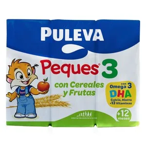 Puleva Peques 3 Leche (3) de Crecimiento con Cereales y Fruta, de 12 a 36 Meses 3 X 200 Ml. 600 ML