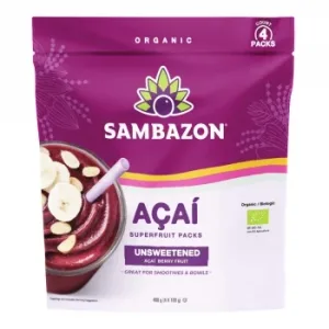 Puré de Açaí Berry sin Azúcar Ecológico Sambazon Pack de 4 Sobres de 100 G.