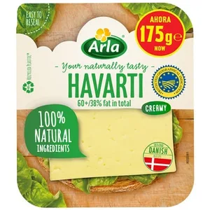 Queso Danés Havarti de Vaca IGP en Lonchas Elaborado con Leche Pasteurizada Arla 175 G