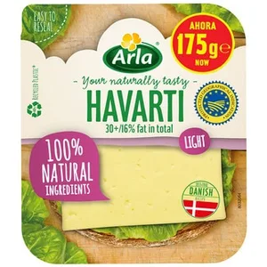 Queso Danés Havarti Light de Vaca IGP en Lonchas Elaborado con Leche Pasteurizada Arla 175 G