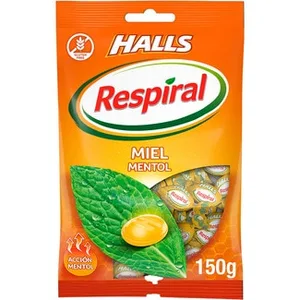 Respiral Caramelos Duros de Miel y Mentol sin Gluten  Halls 150 G