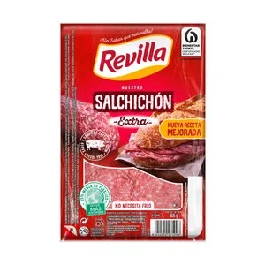 Revilla Salchichón de Calidad Extra, Elaborado sin Gluten y Cortado en Lonchas Revilla 65 G.