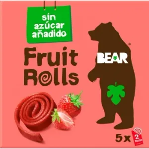 Rollitos de Fresa Deshidratada Bear sin Gluten y sin Azúcar Añadido Pack de 5 Unidades de 20 G.