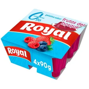 Royal Gelatina con Sabor a Frutos Bosque y 0 % Azúcares Royal 4 X 90 G. 360 G