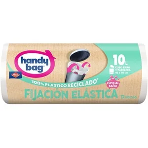 Bolsas de Basura Reciclada Fijación Elástica 40x40 10 Litros para Cubo Baño y Papelera  Handy BAG 12 Unidades