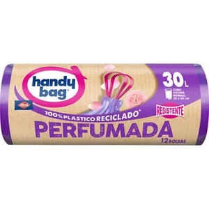 Bolsas de Basura Reciclada Resistente Perfumada 55x63 30 Litros para Cubo Cocina Normal  Handy BAG 12 Unidades